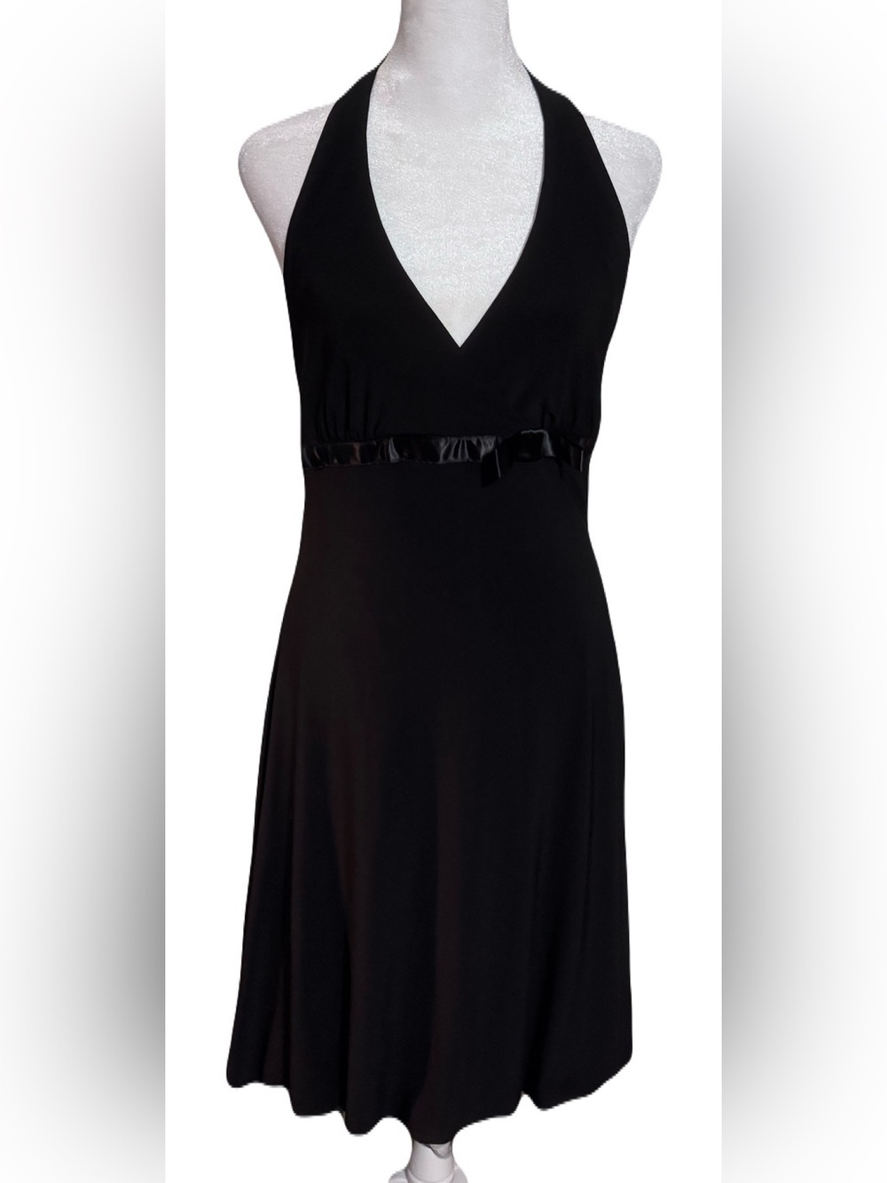 Vintage Y2K B. Smart Black Halter Neck Cocktail Dress Tulle Hem Bow Size 11/12